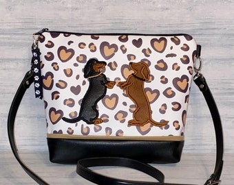 Dachshund Purse in faux leather - Smooth Hair Sitting Up Dachshunds - Cross Body - Made to Order