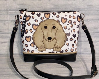 Long Hair Dachshund cross Body Bag in faux leather - Dachshund Cross Body - Made to Order