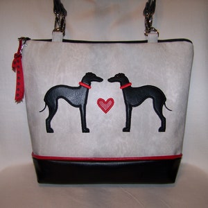 Greyhound/Whippet Purse, Appliqued Double Greyhound Handbag - Purse - Shoulder Bag