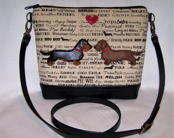 Wire Hair Kissing Dachshunds Appliqued Cross Body Bag - Handbag-Purse Made to Order
