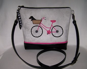 Dachshund Cross Body Bag - Bicycle with Dachshund Purse - Handbag - Bag - You choose colors