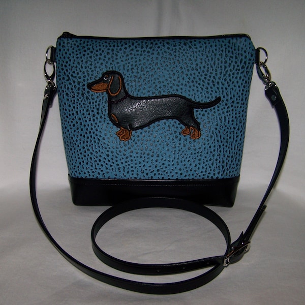 Dachshund Purse - Appliqued Smooth Black and Tan Dachshund - Cross Body - Handbag - Purse - Made to Order