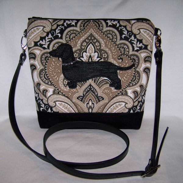 New Elegant Black Paisley Dachshund-Wiener Dog Cross-Body Bag