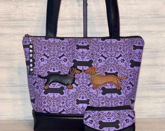 Dachshund Purse - Dachshund Handbag- Dog Bone Fabric