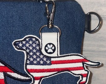 Dachshund Patriotic Purse charm, Dachshund Payriotic key chain, key fob
