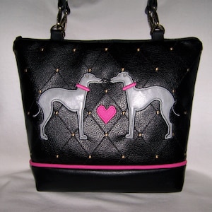 Greyhound/Whippet Purse, Appliqued Double Greyhound Handbag - Purse - Shoulder Bag