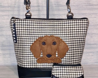 Dachshund Purse, Appliqued with your choice of  Dachshund - Wiener Dog  - Handbag - Purse - Shoulder Bag