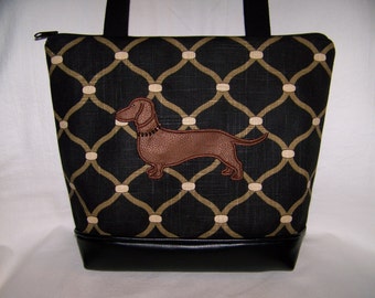 Dachshund Purse - Appliqued Smooth Red Hair Dachshund - Wiener Dog  - Handbag - Purse - Shoulder Bag
