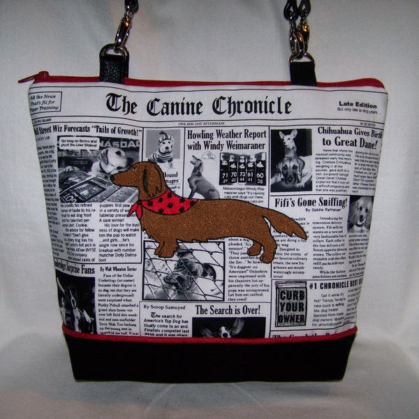 Long Hair Dachshund-Wiener Dog Handbag-Bag-Purse on Newspaper Fabric Made to Order