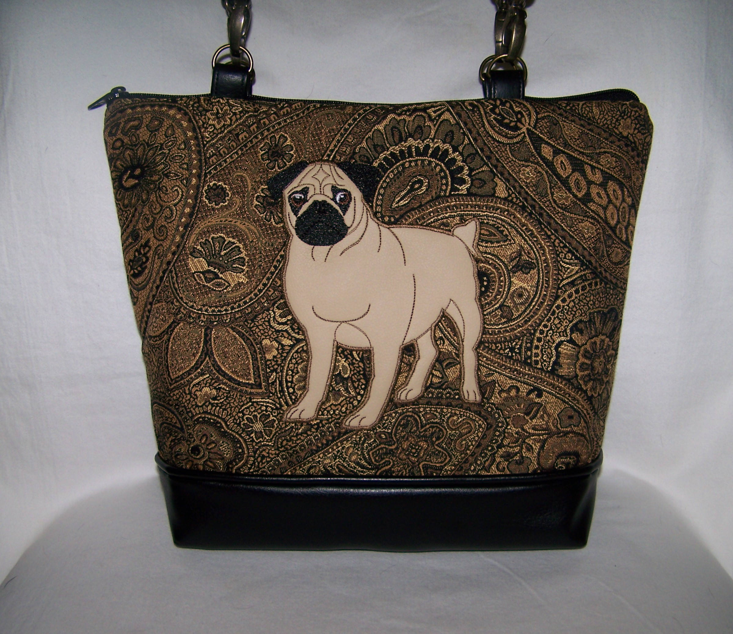 Pug Purse in Beautiful Black Paisley Fabric Handbag Bag Etsy