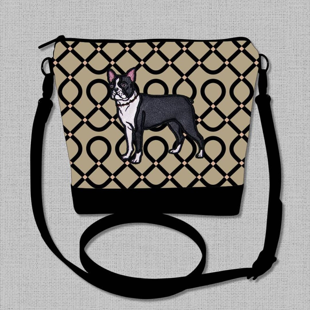 Flower Boston Terrier Pattern Print Crossbody Bags