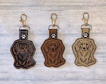 Long Hair Dachshund Faux Leather Keychain, Dog Purse Charm
