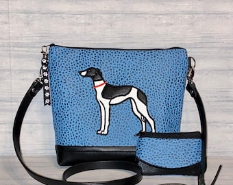 Whippet Purse - Italian Greyhound Cross Body Bag, Appliqued Greyhound/Whippet Handbag - Purse