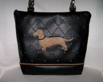 Dachshund Purse - Appliqued Dachshund - Wiener Dog  - Handbag - Purse - Shoulder Bag - Made to Order