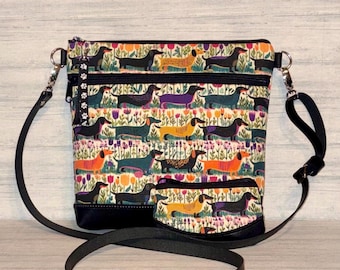 Dachshund Cross-Body Bag - Fall Doxie Purse - Made to Order