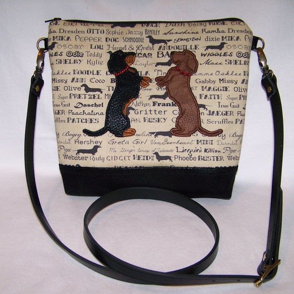 New Applique Wire Hair Sitting Up Dachshunds - Cross Body - Handbag-Purse