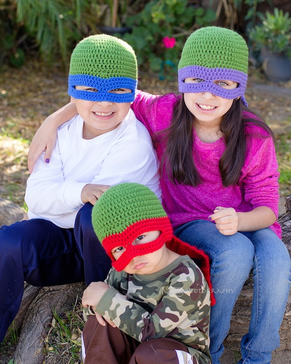 Ninja Turtle Crochet Hats Child's Halloween Costume Ninja Hat Turtle Hat  Christmas Red Blue Orange Purple Ready to Ship 
