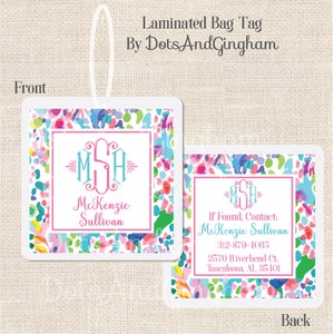 Watercolor Floral Bag Tag / Laminated Monogram Luggage Tag / Beach Bogg Bag Tag