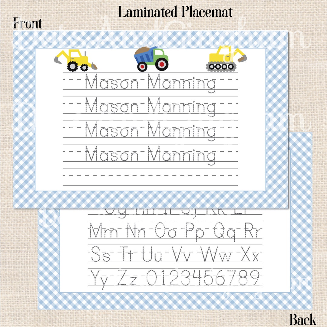 Personalized Construction Tracing Placemat / Dump Truck Tracing