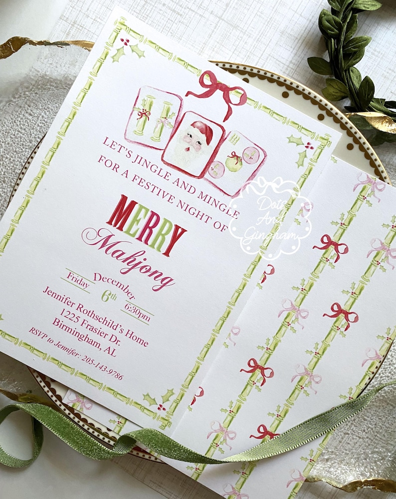 Christmas Mahjong Invitation / Mahjong Party Invite / Holiday Mahjong Invitation / Merry Mahj bild 3