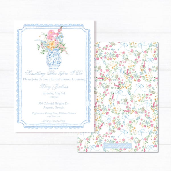 Something Blue Before I Do Bridal Shower Invitation, Ginger Jar Invitation, Chinoiserie Bridesmaids Luncheon, Blue Green Bridal Invitation