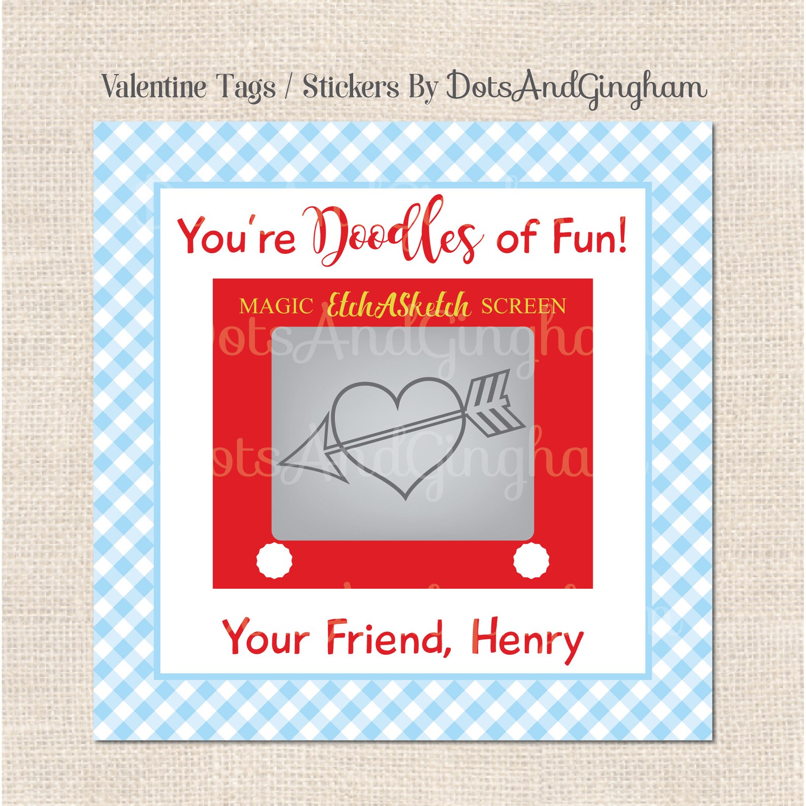 Valentine Etchasketch Tag Drawing Valentine Tag Valentines Etsy