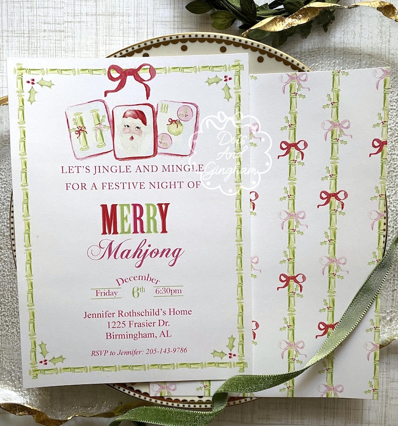 Christmas Mahjong Invitation / Mahjong Party Invite / Holiday Mahjong Invitation / Merry Mahj bild 2