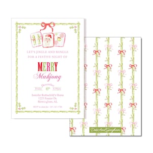 Mahjong Invitation, Mahjong, Dot Crack Boom, Watercolor Mahjong, Mahjong Tiles, Bamboo, Christmas