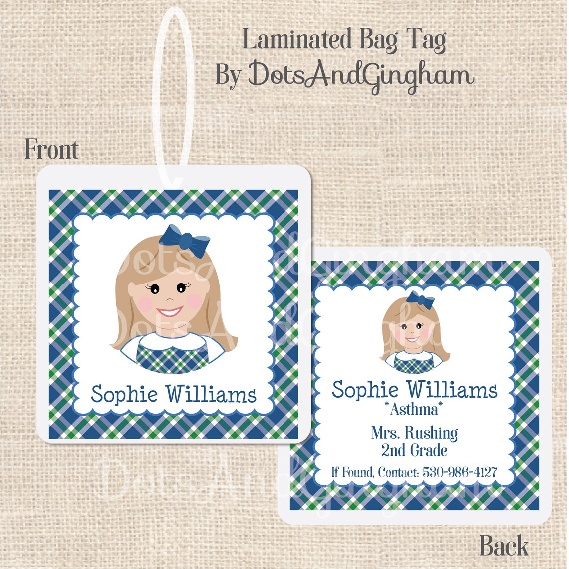 School Girl Bag Tag / School Boy Bag Tag / Portrait Bag Tag / Etsy