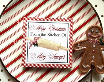 Christmas Rolling Pin Tags or Stickers / Christmas Kitchen Tags Stickers