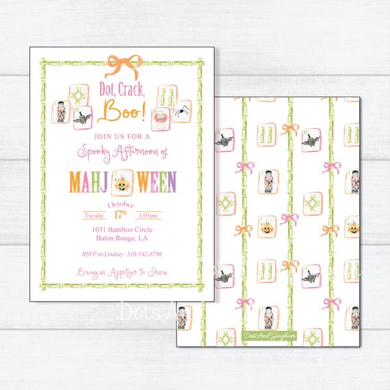 Mahjong Invitation / Mahjong Party Invite / Halloween Mahjong Invitation / Mahj O Ween Invitation / Dot Crack BOO