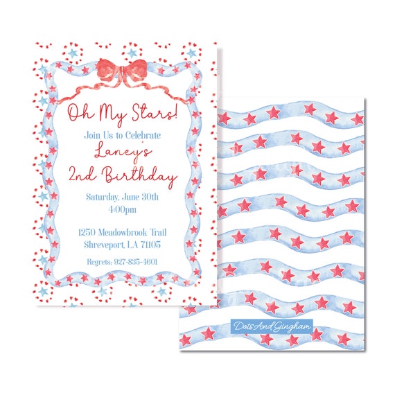 Oh My Stars Invitation, Red White and Two Invite, Patriotic Invitation, Fourth of July