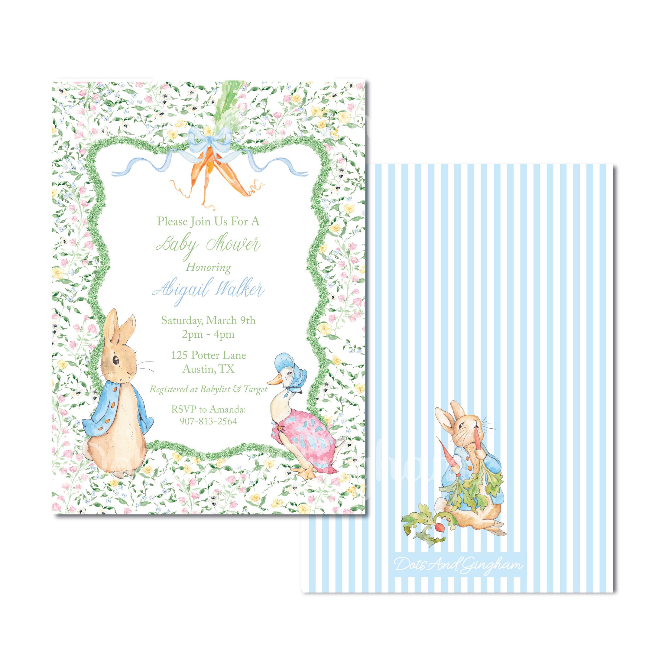 Watercolor Peter Rabbit Baby Shower Invitation, Peter Rabbit Invitation ...
