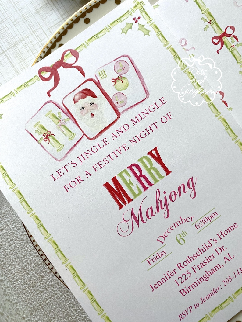 Christmas Mahjong Invitation / Mahjong Party Invite / Holiday Mahjong Invitation / Merry Mahj bild 4