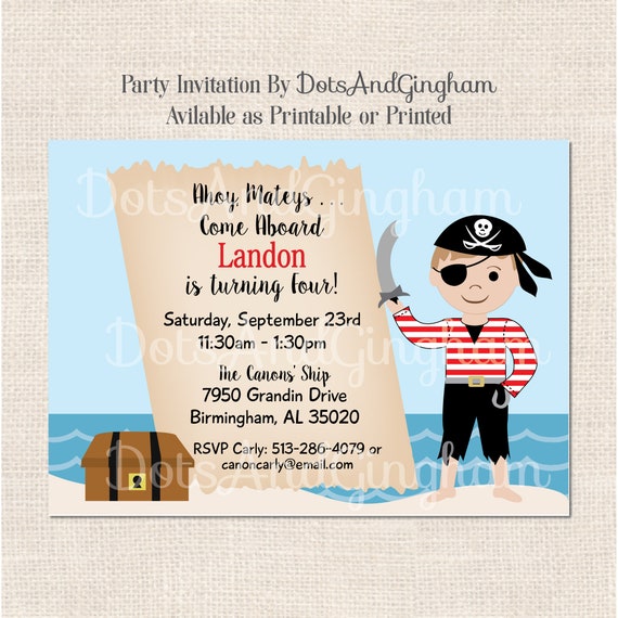Pirate Invitation, Pirate Birthday Party Invitation, Pirate Invite, Pirate Party Il_570xn