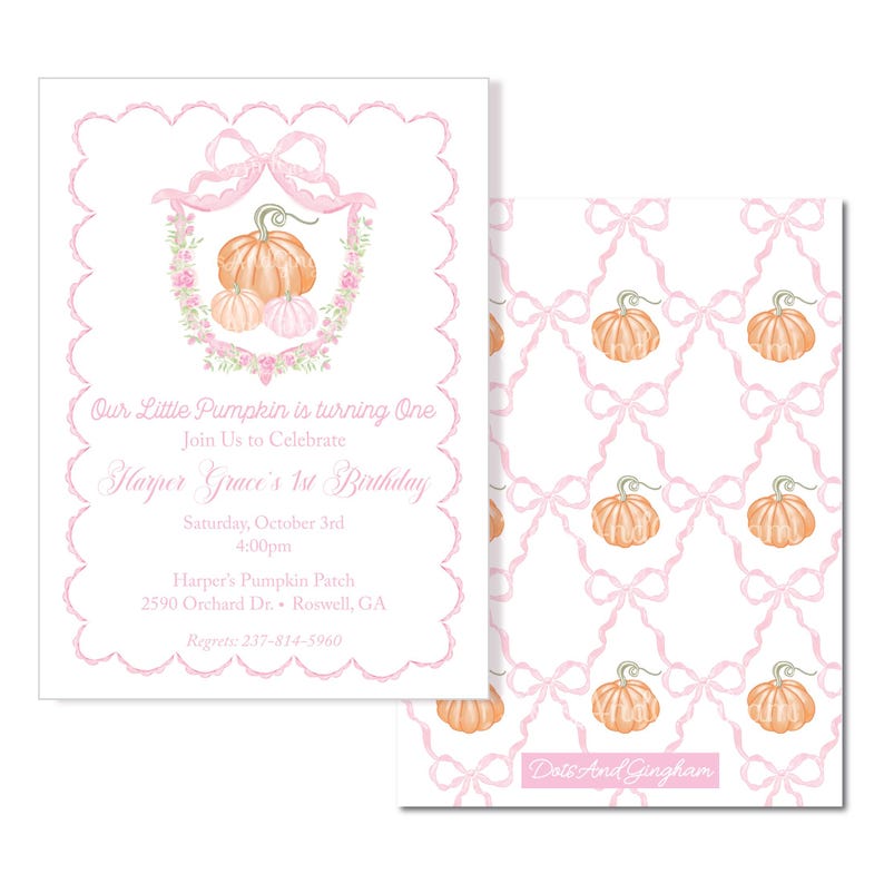Watercolor Pumpkin Invitation, Pumpkin Bow Invite, Pumpkin Invitation, First Birthday, Fall Birthday, Pumpkin Bow Invitation, Pumpkin Bow Pattern, Pumpkin patch invitation, Fall Party, Scallop Invitation, Bow Pumpkin Invitation