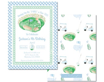 Watercolor Golf Invitation, Golf Par-Tee Invite, Hole in One Birthday, Fore, Preppy Golf