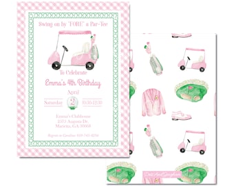 Watercolor Golf Invitation, Hole in One Birthday, Fore, Preppy Golf, Putt Putt Golf Invitation,  Golf Par-Tee Invite