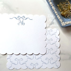 Personalized Bow Note Cards / Womens Note Card / Girl Stationery / Scallop Note Card / Note Cards & Envelopes / Grandmillenial Stationery