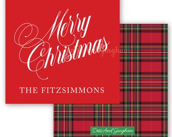 Personalized Christmas Gift Tag / Calligraphy Christmas Tag / Plaid Christmas Tag / Christmas Gift Sticker / Classic Christmas Tag