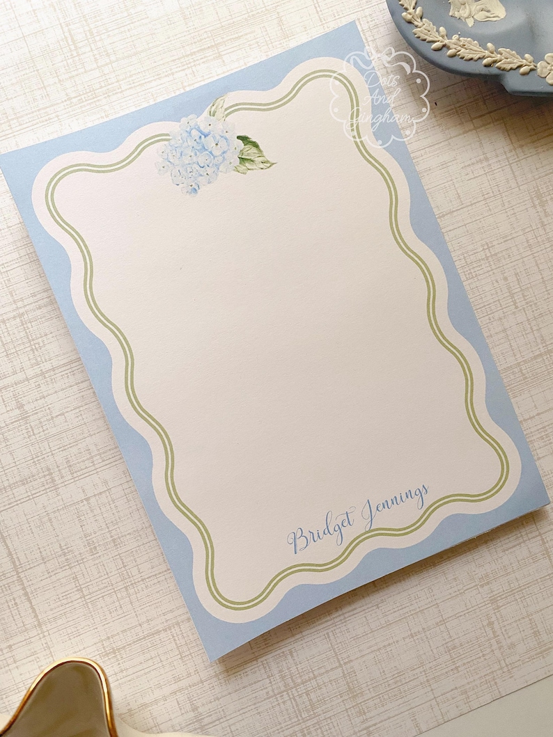 Personalized Hydrangea Notepad / Blue Hydrangea Note Pad / Mother's Day ...