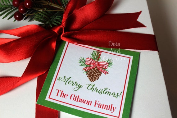 Christmas Pinecone Bow Tags / Personalized Christmas Gift Tags | Etsy