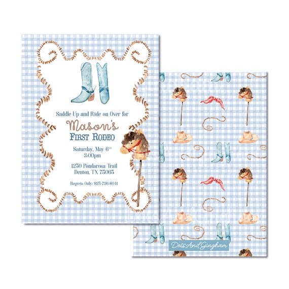 Watercolor Cowboy Invitation, First Rodeo Invitation, Preppy Cowboy First Rodeo Invite, Cowboy Boots Invitation