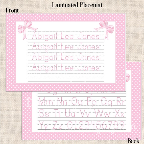 Personalized Tracing Placemat / Kids Tracing Placemat / Bow Placemat
