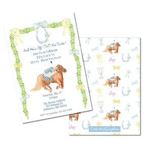 Horse Racing Invite, Watercolor Horse,  Bow, Mint Julep, Run for the Roses, Derby Invite, Derby Party