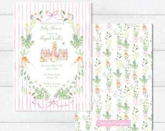 Watercolor Peter Rabbit Baby Shower Invitation, Pink Peter Rabbit Invitation, Mopsy Invitation, Birthday Party, 1st Birthday Party