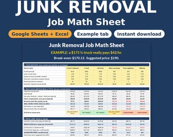 Junk Removal Pricing Calculator | Truck Load Price List, Break-Even, Dump Fee & Minimum Load Template for Haulers | Google Sheets Excel
