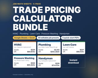 Trade Pricing Calculator Bundle | HVAC, Plumbing, Lawn Care, Pressure Washing, Handyman Job Quote Sheets | Google Sheets Excel