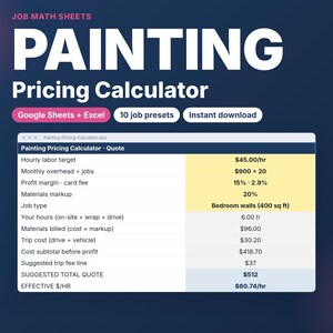 Preiskalkulator für Malerarbeiten | Angebotsformular mit Anfahrtskosten, Materialaufschlag und Gewinnspanne | Google Tabellen/Excel