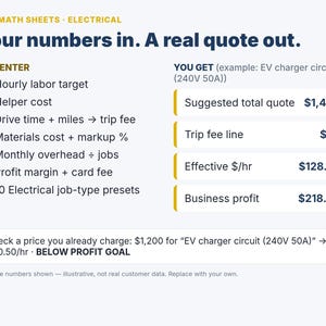 Electrical Pricing Calculator for Electricians | Job Quote Sheet with Trip Fee, Materials Markup & Profit Margin | Google Sheets Excel image 2